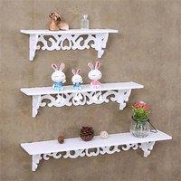 Nordara 3pcs White Wooden Floating Wall Shelves Display Storage