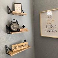 Nordara 3x Industrial Corner Floating Wall Shelves for Souvenirs & Ornaments in Brown