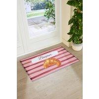 Artsy Mats Croissant Bonjour Indoor Outdoor Doormat in Pink | Size: 60 cm x 90 cm
