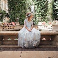 UK Flower Girl Boutique Girl's Enchanted Dress - Embroidered Powder Blue Lace in Pale Blue | Size: 3-4 Years