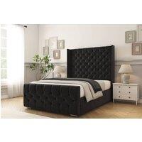 Comfort Beds Monte Carlo Plush Bed Frame - 50 Upholstered Wingback Headboard in Black | Size: Super King