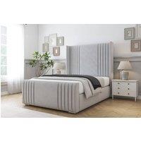 Comfort Beds Elise Plush Bed Frame - 50 Upholstered Wingback Headboard in Silver | Size: Double