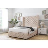 Comfort Beds Emily Naples Bed Frame - 50 Upholstered Wingback Headboard in Light Sand | Size: Small Double