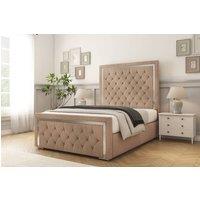 Comfort Beds Sofia Chrome Naples Bed Frame - 50 Upholstered Headboard in Light Brown | Size: Small Double