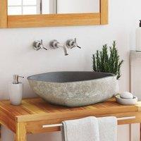 Berkfield Home Basin River Stone Oval (45-53)x(34-41) cm in Black
