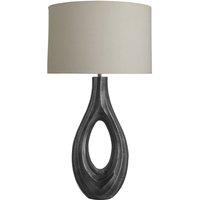 Industville Ornate Ellipse Table Lamp - Pewter - Cotton Drum Shade in Dark Grey | Size: Medium