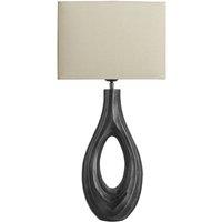 Industville Ornate Ellipse Table Lamp - Pewter - Cotton Round Rectangle Shade in Dark Grey | Size: Medium
