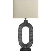 Industville Ornate Oval Table Lamp - Pewter - Rounded Rectangle Empire Shade in Dark Grey | Size: Medium