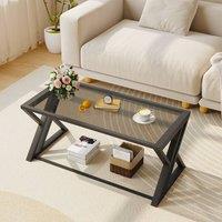 Huhote Coffee Table End Side Table With Metal Frame for Living Room Tea Table in Grey