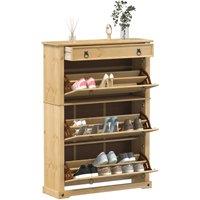 Berkfield Home Shoe Cabinet Corona 99x32x138 cm Solid Wood Pine in Brown | Size: 99 x 32 x 138 cm