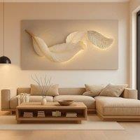 Mafett Premium Canvas Large Effect Feather Glow Modern Wall Art Print in Beige | Size: 150 cm 80 cm