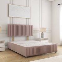 BSSPOKE Rosie Divan Bed Plush Velvet 24 Headboard & No Mattress No Drawers in Pink | Size: King