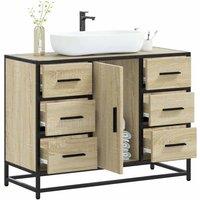 Berkfield Home Bathroom Sink Cabinet Sonoma Oak 80x33x60 cm Engineered Wood in Brown | Size: 80 x 33 x 60 cm