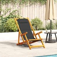 Berkfield Home Folding Beach Chair with Armrests Black Acacia Wood & Textilene