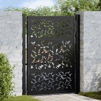 Berkfield Home Garden Gate Black 105x130 cm Steel Leaf Design