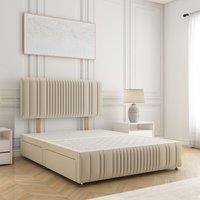 BSSPOKE Rosie Plush Velvet Divan Bed 24Headboard 2Drawers Footend No Mattress in Cream | Size: Small Double