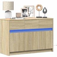 Berkfield Home TV Cabinet with LED Sonoma Oak 91x34x61 cm Engineered Wood in Brown | Size: 91 x 34 x 61 cm