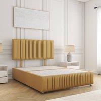 BSSPOKE Rosie Divan Bed Plush Velvet 24 Headboard & No Mattress No Drawers in Mustard | Size: Single