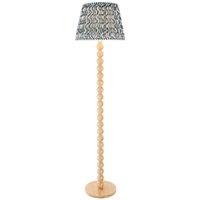 Netlighting Cane Bamboo Floor Lamp Blue Fabric Ripple Shade 40cm E27 in Brown