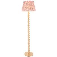 Netlighting Cane Bamboo Floor Lamp Pink Fabric Ripple Shade 40cm E27 in Brown