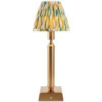 Netlighting Trobridge Rechargeable Yellow Table Lamp Jade Fabric Ikat Shade 16cm