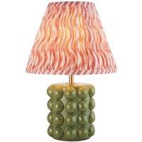 Netlighting Bobble Olive Green Glaze Table Lamp Pink Fabric Ripple Shade 25cm B22