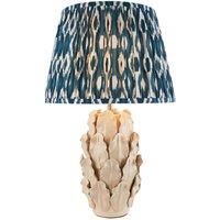 Netlighting Layered Leaf Ivory Table Lamp Blue Fabric Ikat Shade 35cm B22 in Beige