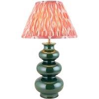 Netlighting Monroe Gloss Green Glaze Table Lamp Pink Fabric Ikat Shade 30cm B22