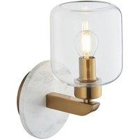 Netlighting Travi Wall Lamp White Volakas Marble Vintage Brass & Clear Glass E14