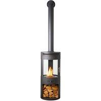 OKO Bio Ethanol Fires S7 Bio Ethanol Panoramic Stove, Log Storage & Extra Tall Metal Pipe in Dark Grey