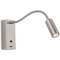 Netlighting Clifton LED Flexi Wall Reading Light & USB Brushed Steel in Grey