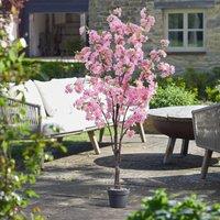 mysmartbuy Artificial Pink Cherry Tree in Black Pot - Indoor Outdoor Faux Plant