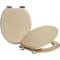 Harbour Housewares 2x Soft Close Toilet Seats - MDF Wooden Lid Easy Install Quite Close in Light Brown