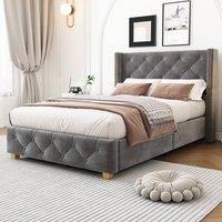 Matteo Grey Velvet Upholstered Single Bed with Button Tufting