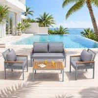 Merax 4 Piece Rattan Garden Sofa Set with Cushions & Coffee Table in Grey