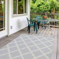 THE RUGS Outdoor Indoor Grey Ivory Geometric Trellis Rug Weather Resistant | Size: 140 cm x 200 cm