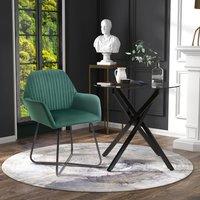 HOMCOM Round Glass Dining Table & Velvet Chair Set Kitchen Furniture 2pc Gre in Green | Size: 80 cm x 80 cm