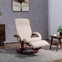 HOMCOM Swivel Recliner Chair with Extended Footrest, Manual Reclining Armchair with Wood Base for Living Room, Bedroom in Beige