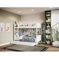 Flair Bea Wooden Bunk Bed with Trundle in White | Size: Single