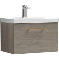 Balterley 600mm Wall Hung 1 Drawer Vanity Basin Unit, Mid Oak, Copper Handle in Brown