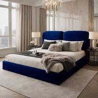 Desire Deco Designer Plush Velvet Alessia Upholstered Bed Frame in Blue | Size: Small Double
