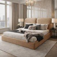 Desire Deco Designer Plush Velvet Alessia Upholstered Bed Frame in Beige | Size: Double