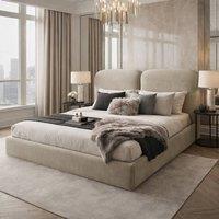 Desire Deco Designer Plush Velvet Alessia Upholstered Bed Frame in Light Beige | Size: Double