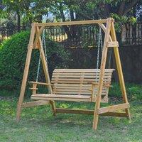 OUTSUNNY Outdoor 2 Seater Larch Wood Garden Swing Chair Seat Hammock Lounger in Natural
