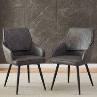 HOME LUXE INTERIOR Palermo Grey PU Leather Dining Chairs Set of 2 Black Legs