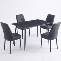 HOME LUXE INTERIOR Oxford Black Ceramic Dining Table & 4 Black Upholstered Chairs Set