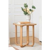 MH London Square Solid Mango Wood Side Table, Curved Base End Table - Duchie in Natural