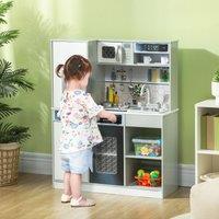 AIYAPLAY Play Kitchen, Pretend Toy Kitchen w/ Sounds Lights, Microwave in White | Size: 1 Pack