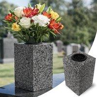 Novecrafto Granite Memorial Vase for Flowers - Solid Stone for Cemetery or Garden in Grey