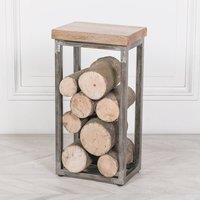 Glasstone Iron Frame Log Store Side Table with Wooden Top in Brown
